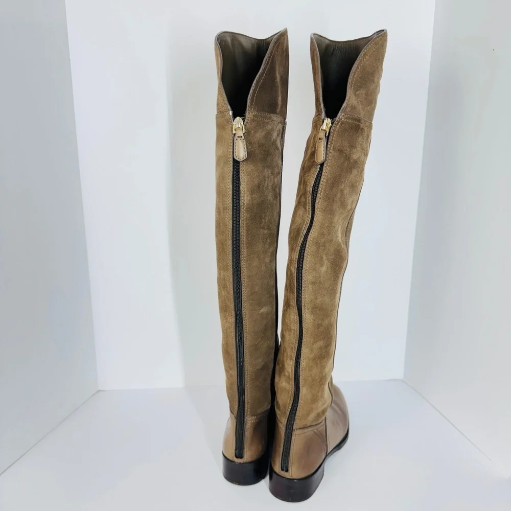 Tory Burch Women Brown Suede Leather Riding Boots Logo Tall Boots 6.5 Equestrian
